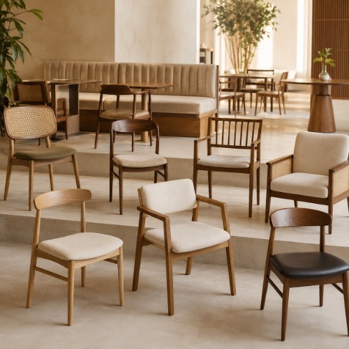 Wooden restaurant chairs, armchairs and upholstered commercial seating options