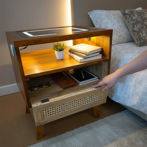 Smart Bedside Table with Wireless Charging for Airbnb Furniture