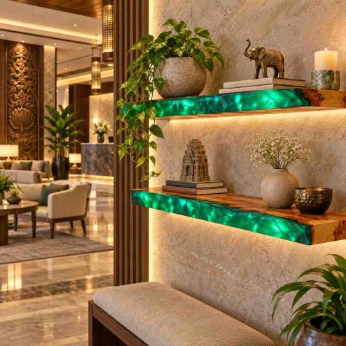 Epoxy Resin Live-Edge Wall Shelves for Hotel Restaurant