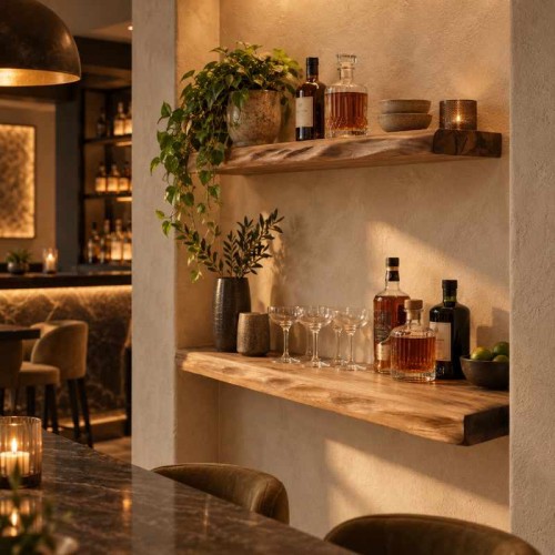 Live-Edge Wall Shelves for Bar