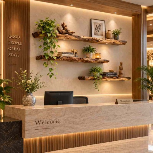Live Edge Wall Shelves for Hotel Reception