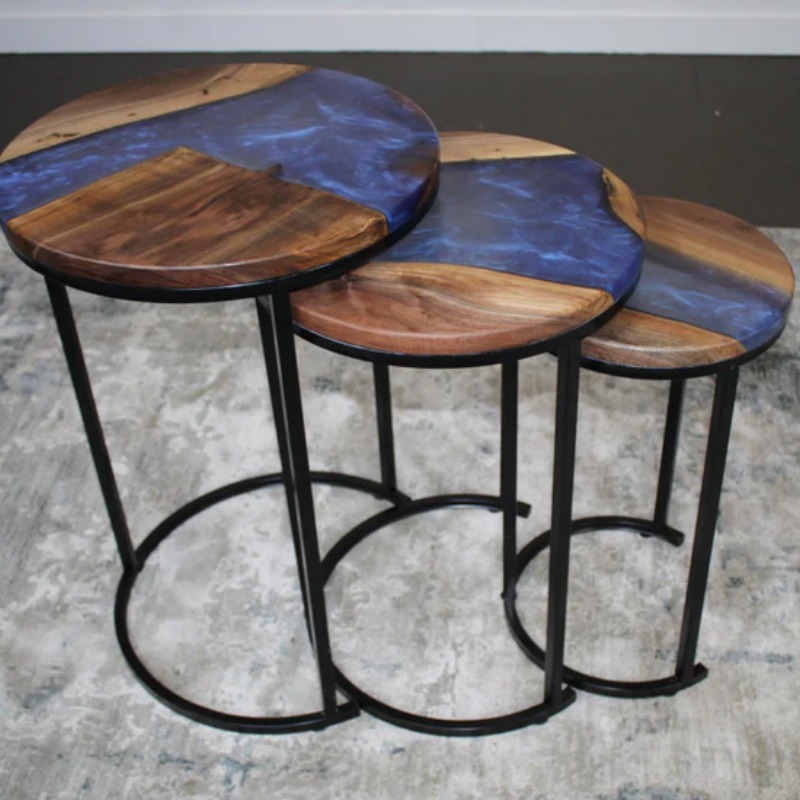 Epoxy Resin Round Nesting Table Set of 3