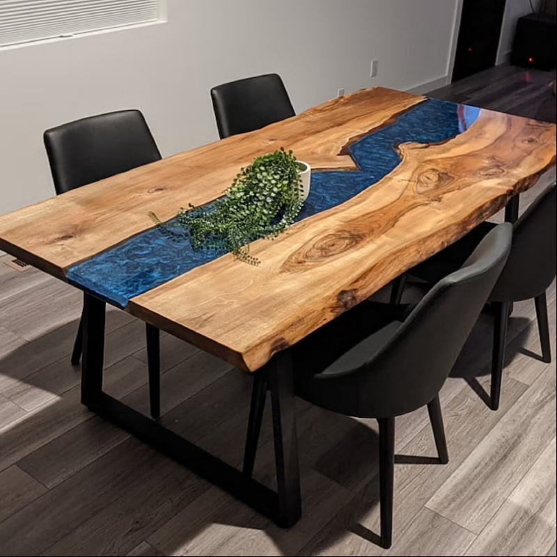 Epoxy resin Dining Table Kitchen Dining Table Blue Epox...