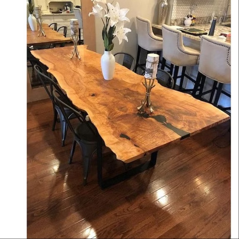 Live Edge Dining Table With Small Epoxy Work | Live Edge Dining Table | Live Edge Dining Table With Small Epoxy Work