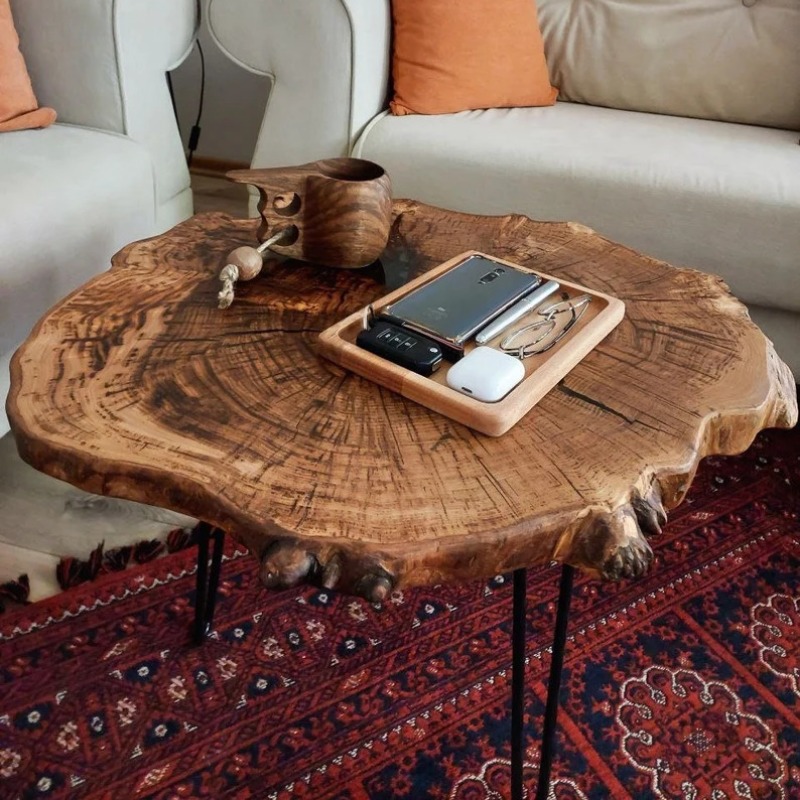 Acacia Wood Live edge Center Table With Metal Frame A W...