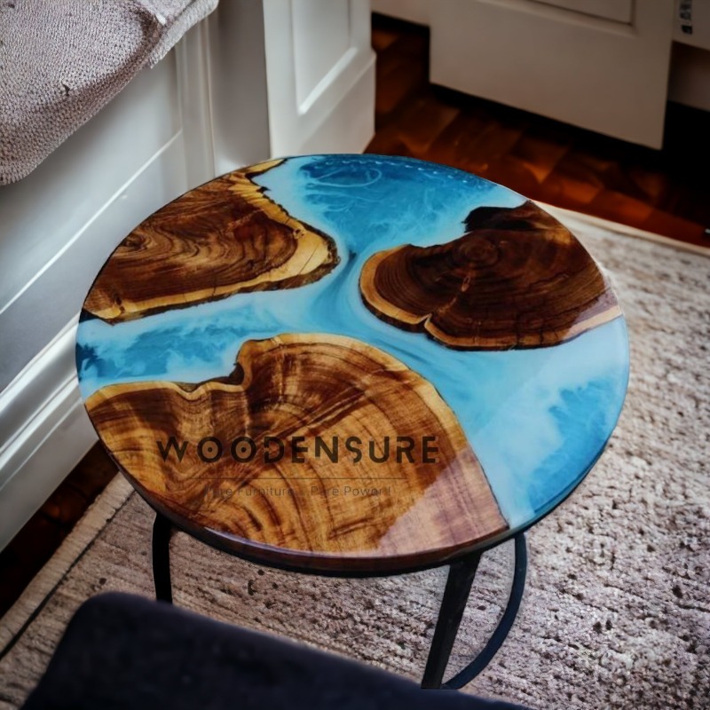 Round Table . Double River Design Table . Blue Epoxy Ta...