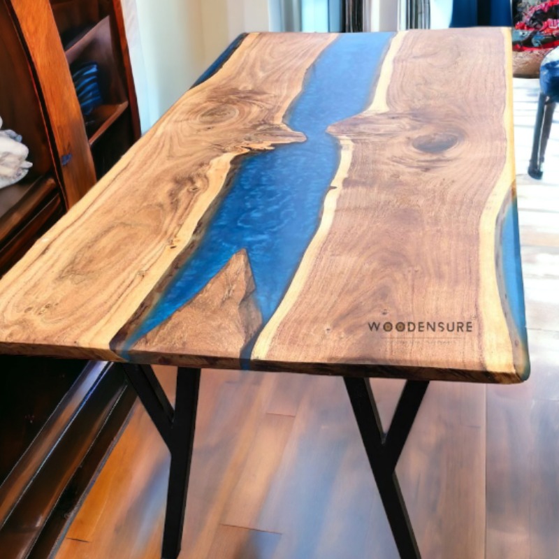 Blue River Solid Wood Epoxy Resin Dining Table | Epoxy Resin Dining Table | Blue River Solid Wood Epoxy Resin Dining Table