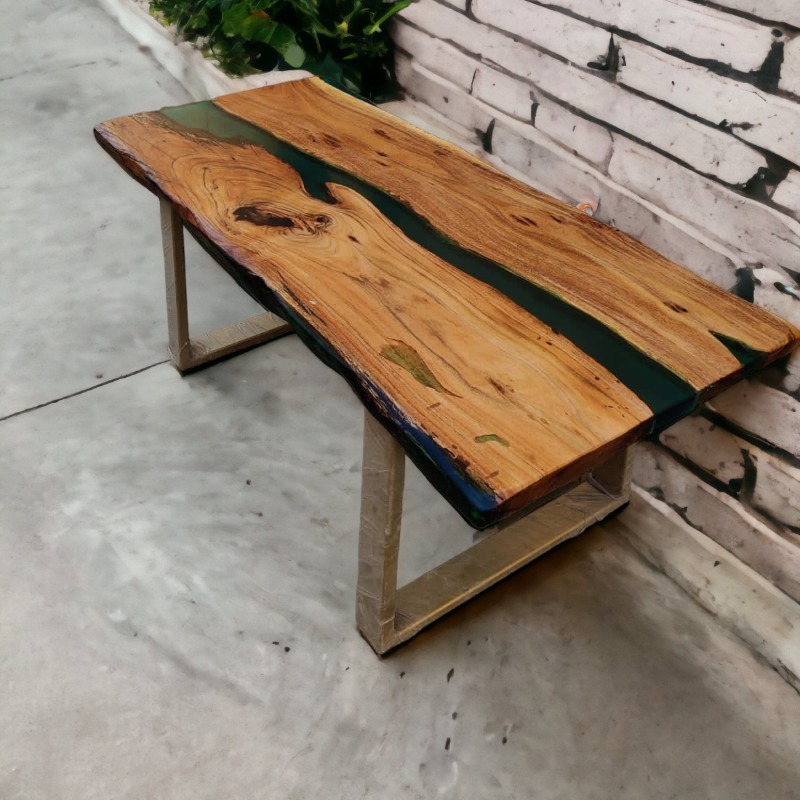 Teal Epoxy River Resin live edge Dining Table | Epoxy Resin Dining Table | Teal Epoxy River Resin live edge Dining Table