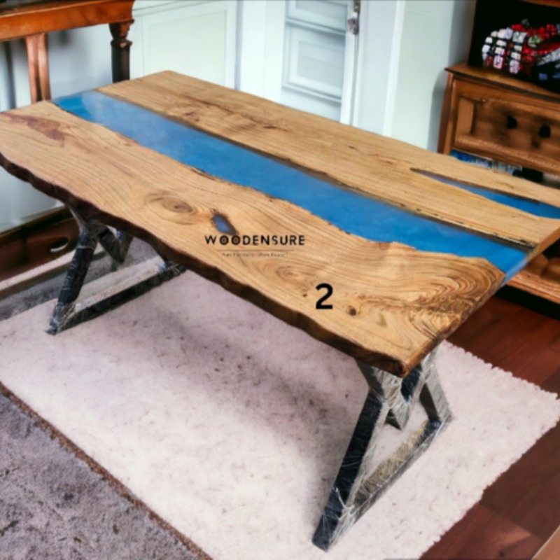 River Solid Wood Epoxy Resin Dining Table
