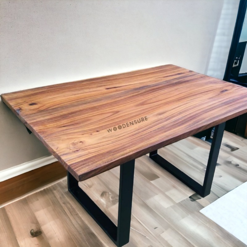 Bubinga Solid Wood & Metal Frame Dining Table