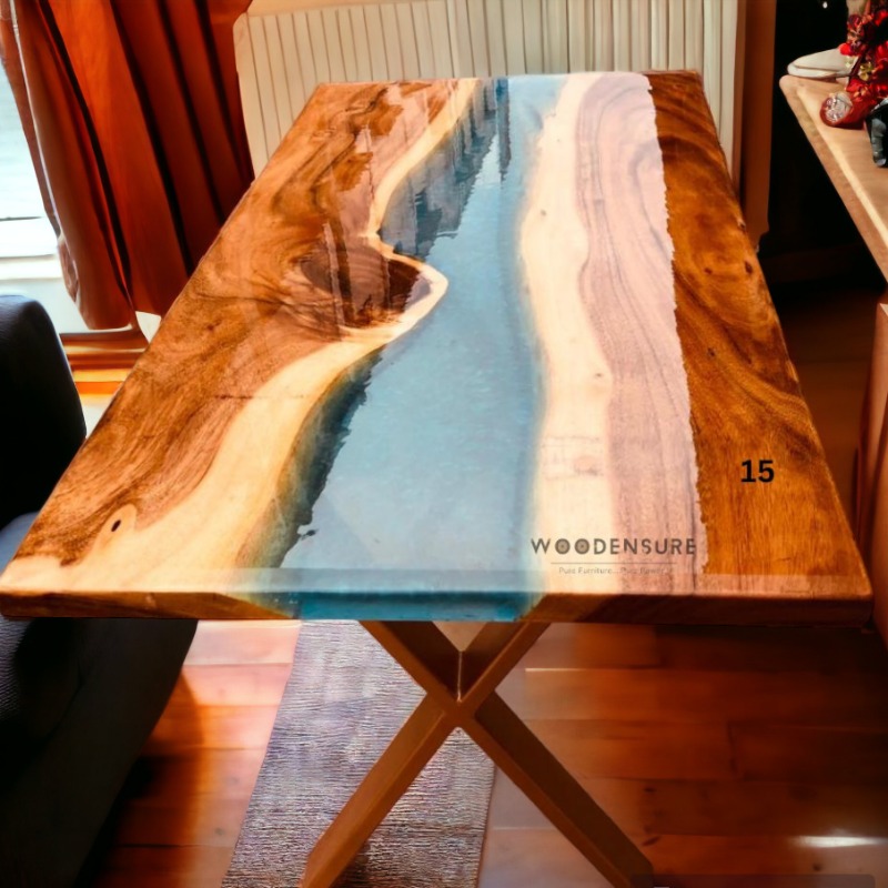 Glossy Finish Epoxy Resin Dining Table . River Attracti...