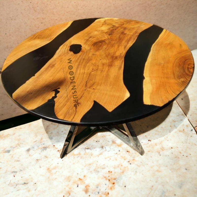 Round Centre Table . Black River Table .Black epoxy Tab...