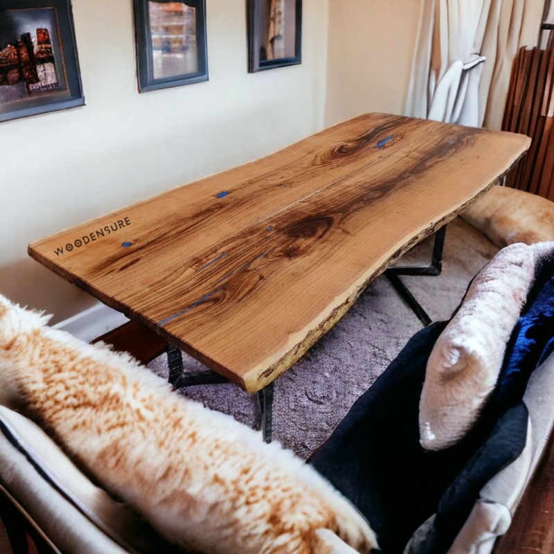 Acacia Wood Live Edge Dining Table With Epoxy | Live Edge Dining Table | Acacia Wood Live Edge Dining Table With Epoxy