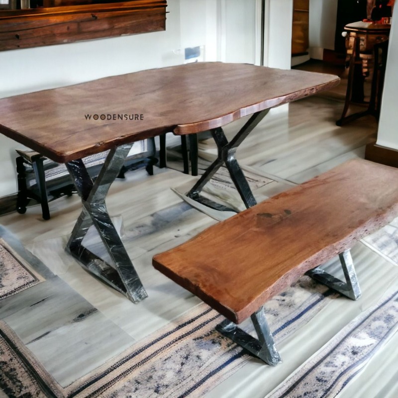 Custom wood slab dining table with bench | Live Edge Dining Table | Custom wood slab dining table with bench