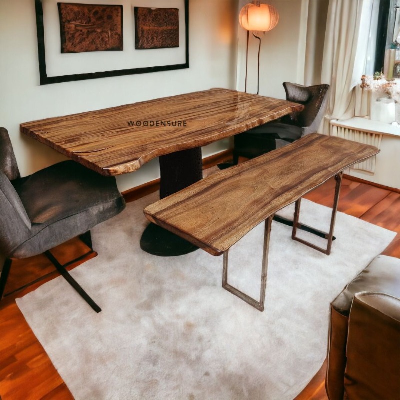 Natural Live Edge Wood Dining Table With Bench (WITH ME... | Live Edge Dining Table | Natural Live Edge Wood Dining Table With Bench (WITH ME...