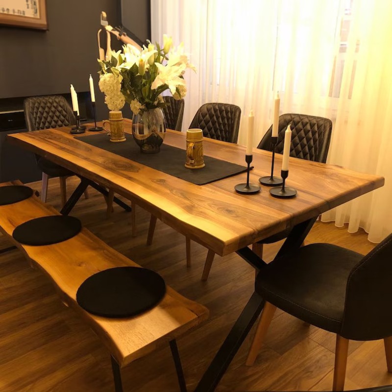 Live Edge Dining Table - Alaca / Walnut Solid Wood Tabl... | Solid Wood Dining Table | Live Edge Dining Table - Alaca / Walnut Solid Wood Tabl...