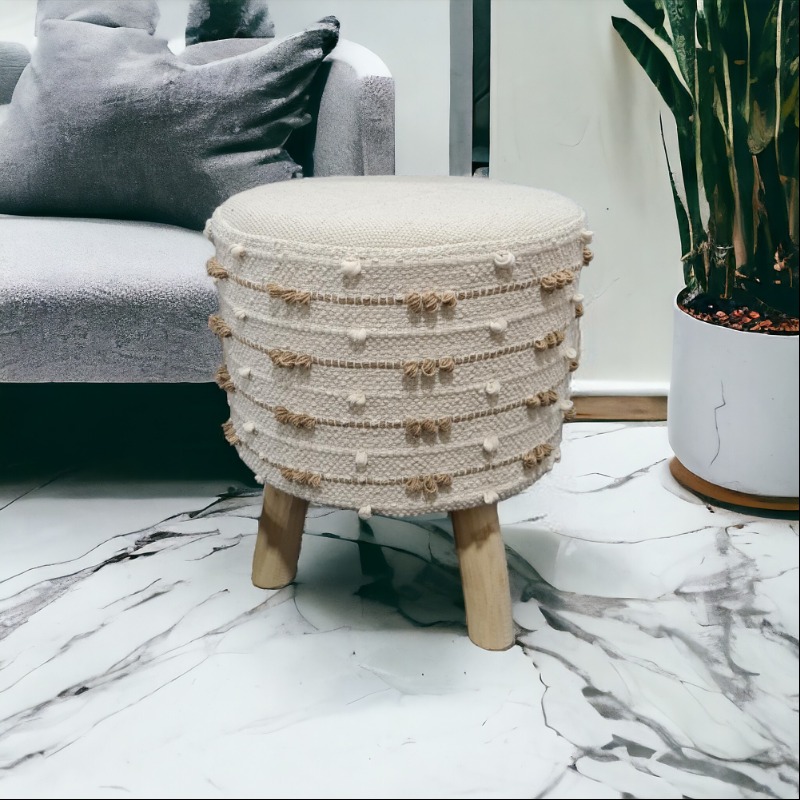 Velour  Cotton Bliss Round Stool POUFFE Ottoman Footsto...