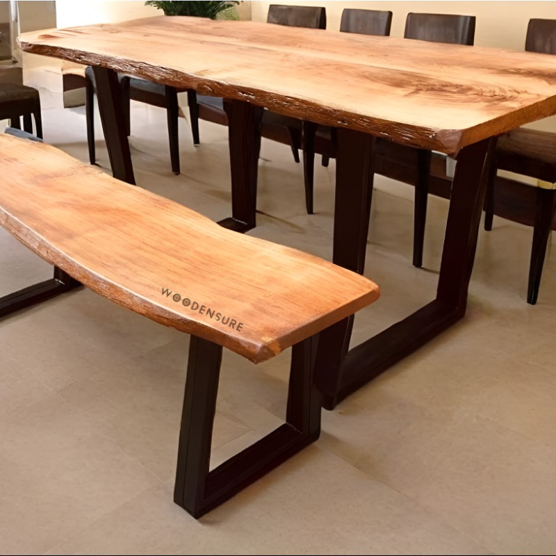 Farmhouse Live Edge Solid Wood Table With Metal frame B...