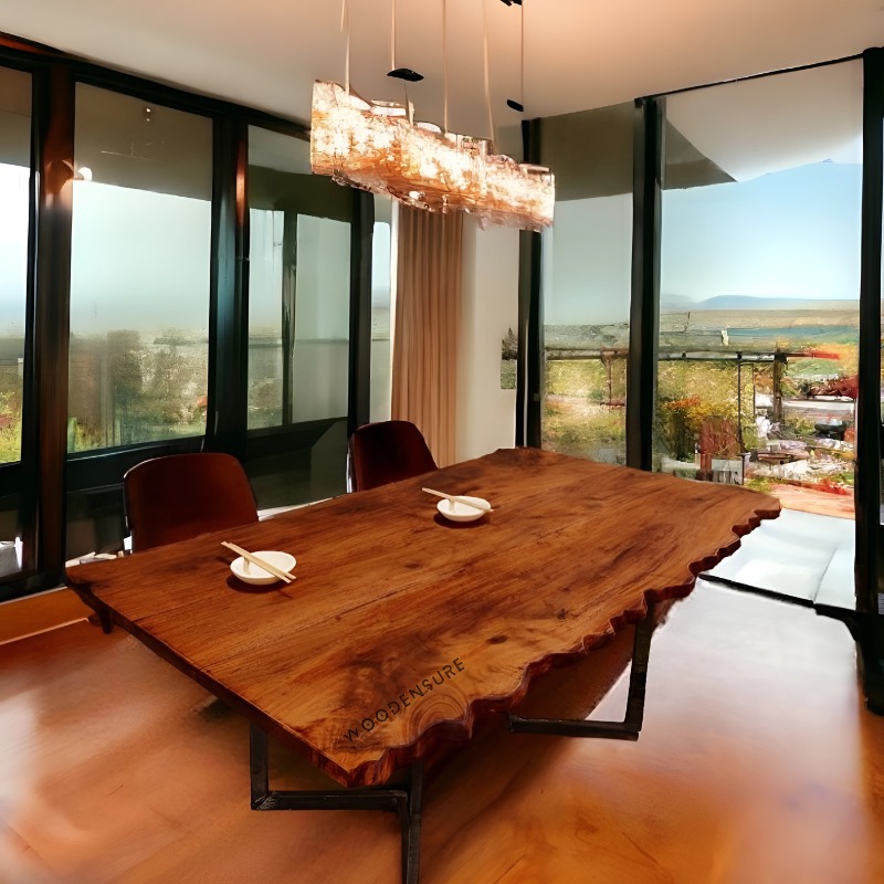Telluric Live Edge Solid Wood Dining Table With Metal L... | Live Edge Dining Table | Telluric Live Edge Solid Wood Dining Table With Metal L...
