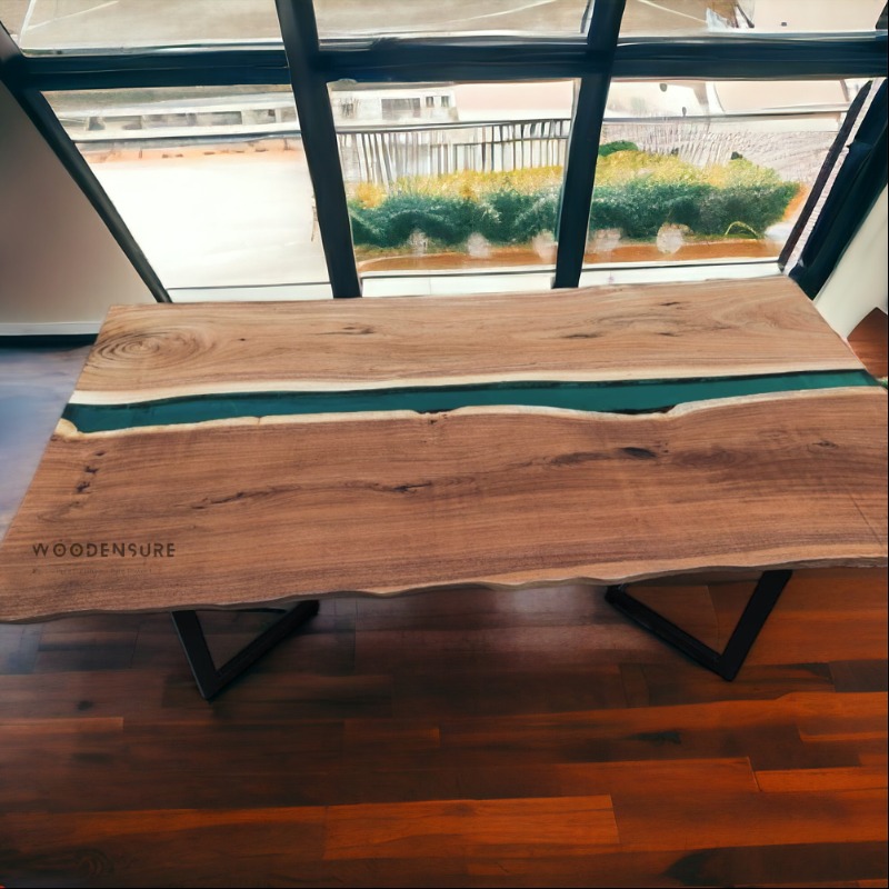 Woodensure Teal Epoxy River Resin live edge Dining Tabl... | Epoxy Resin Dining Table | Woodensure Teal Epoxy River Resin live edge Dining Tabl...
