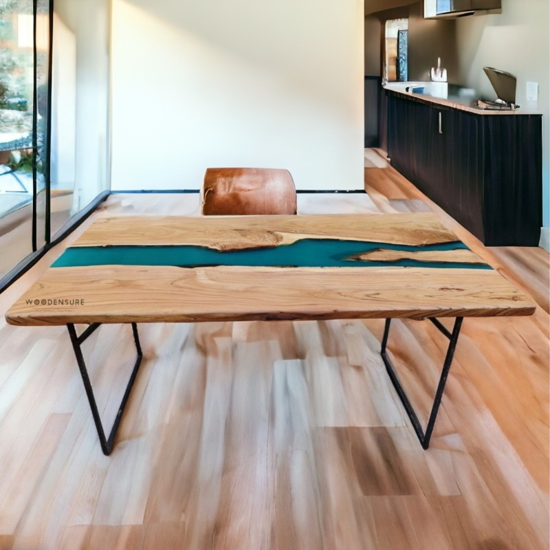 Woodensure Blue Epoxy Resin River Dining Table | Epoxy Resin Dining Table | Woodensure Blue Epoxy Resin River Dining Table