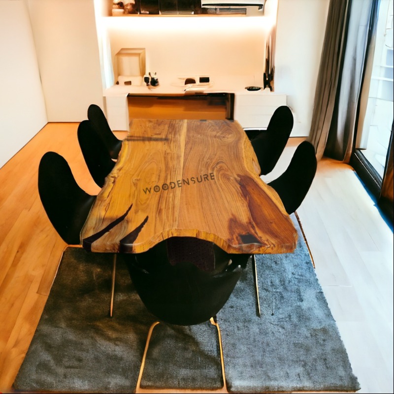 Wooden Live Egde Dining Table with Tree Trunk Base ( Wo... | Epoxy Resin Dining Table | Wooden Live Egde Dining Table with Tree Trunk Base ( Wo...