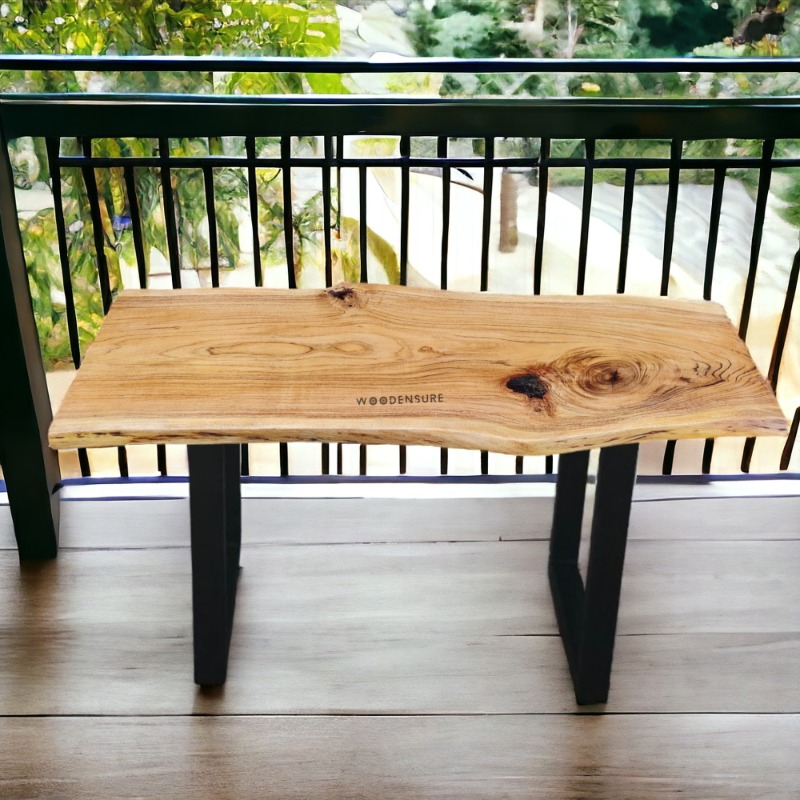 Rustic Woodland Bench With Metal Legs