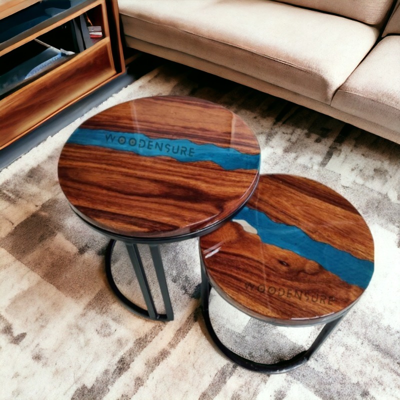 Halo Blue Resin Epoxy Solid Wood & Metal Frame Nesting ...