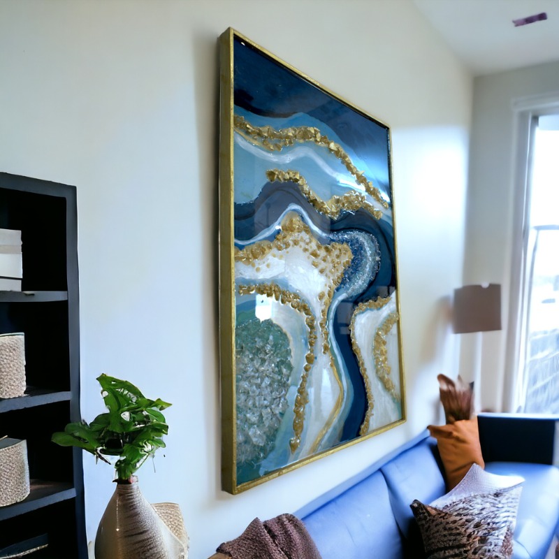 Blue River Epoxy Resin Wall Art With Quarts Work