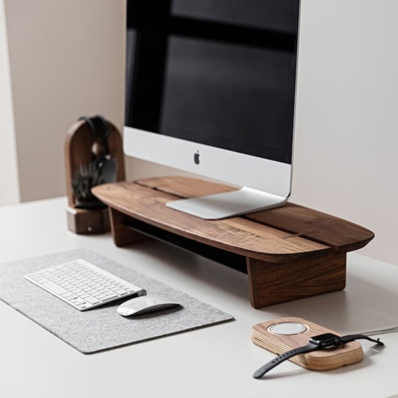Wooden Monitor Stand For Desk With Shelf Storage - Desk | Deleted | Wooden Monitor Stand For Desk With Shelf Storage - Desk