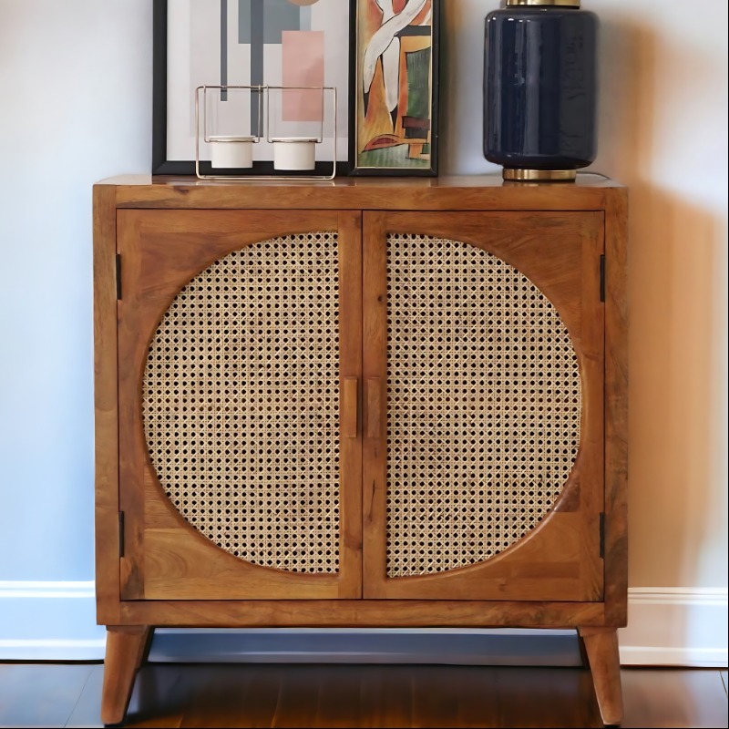 Gallardo Wooden Sideboard Cabinet with Rattan Cane Work