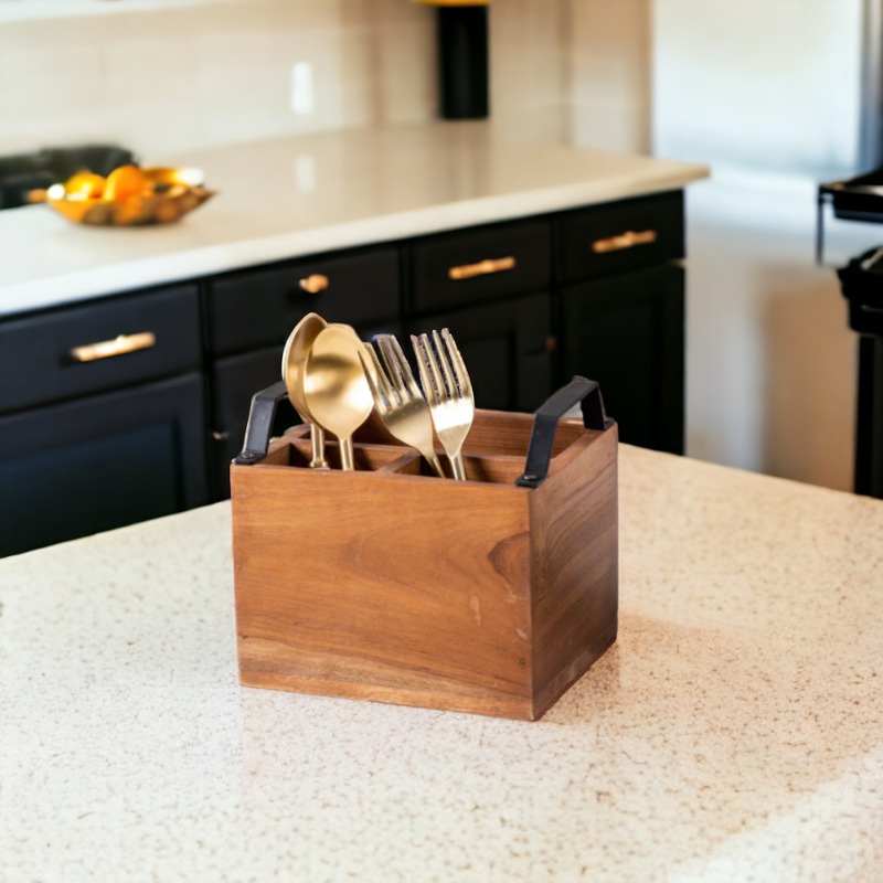 Inseparables Acacia  Wood Cutlery Holder