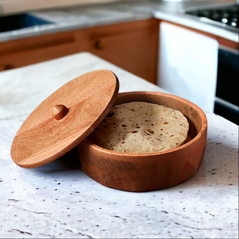 Classic Solid Wood Roti & Momos Box