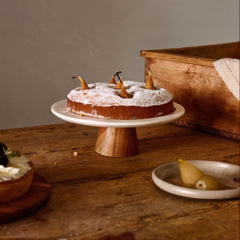 Lunar Marble And Solid Wood Cake Stand