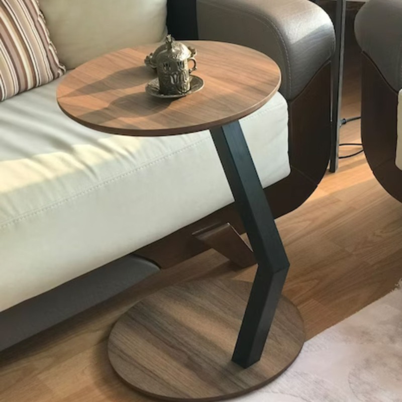 Bow  C Shape Solid Wood Side Table With Metal Legs | Solid Wood Side Table | Bow  C Shape Solid Wood Side Table With Metal Legs