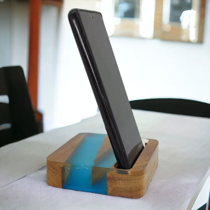 Maglev Epoxy Resin River Wood Cube  Phone Holder