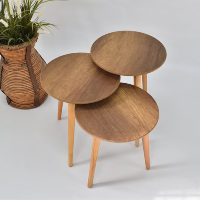 Globular Round Solid Wood Nesting Table Set of 3 | Solid Wood Nesting Table | Globular Round Solid Wood Nesting Table Set of 3