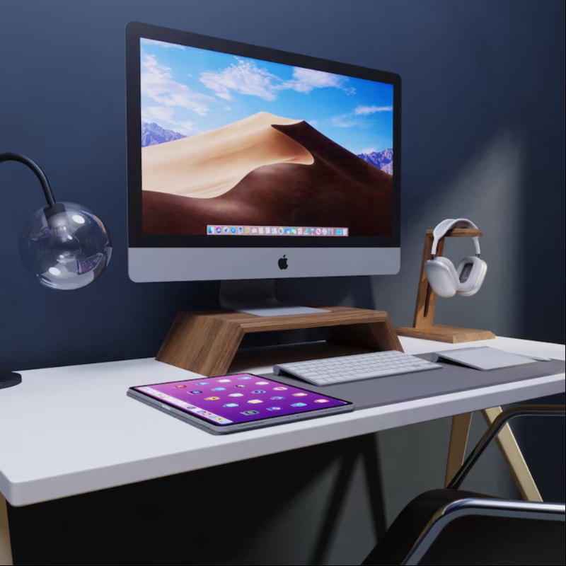 Bowed Solid Wood Desktop Monitor Riser Stand | Workplace Accessories | Bowed Solid Wood Desktop Monitor Riser Stand