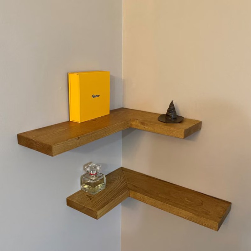 Luxe L Shape Solid Wood Corner Shelf Set of 2 | Shelf | Luxe L Shape Solid Wood Corner Shelf Set of 2