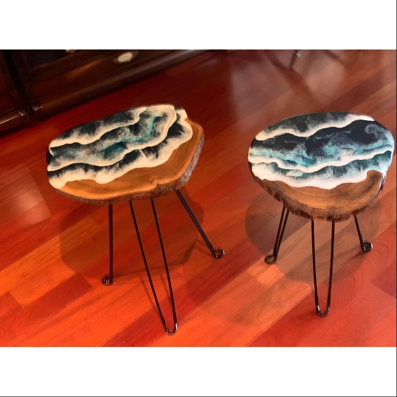 Coastal Epoxy Resin Round Art Coffee Table | Epoxy Resin Coffee Table | Coastal Epoxy Resin Round Art Coffee Table