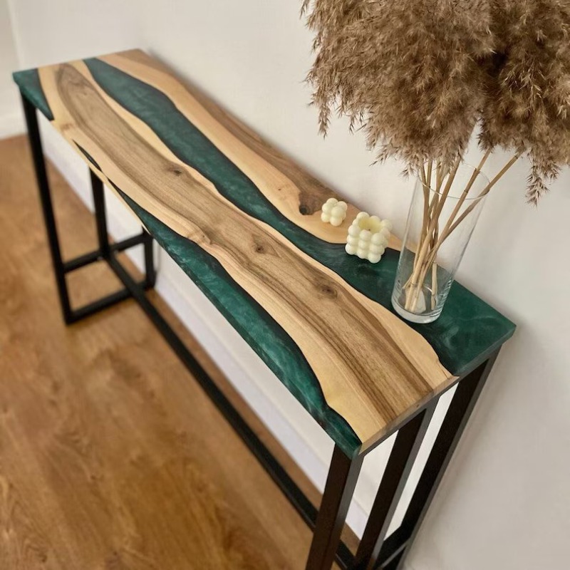 Glade Jade Epoxy Resin Center River Solid Wood Console ...