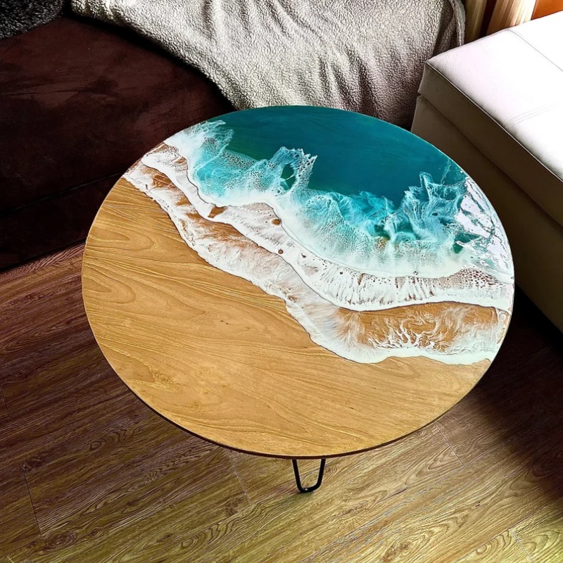 Marine Orb Epoxy Resin Solid Wood Centre Table | Resin Epoxy Center Table | Marine Orb Epoxy Resin Solid Wood Centre Table