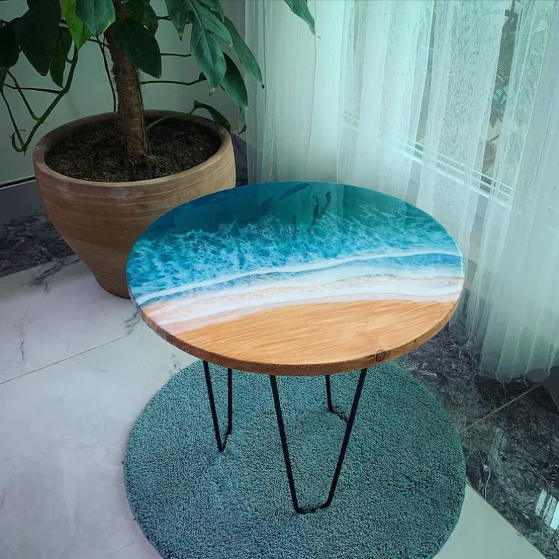 Bahamas Epoxy Resin  Wave Solid Wood Coffee Table | Epoxy Resin Coffee Table | Bahamas Epoxy Resin  Wave Solid Wood Coffee Table