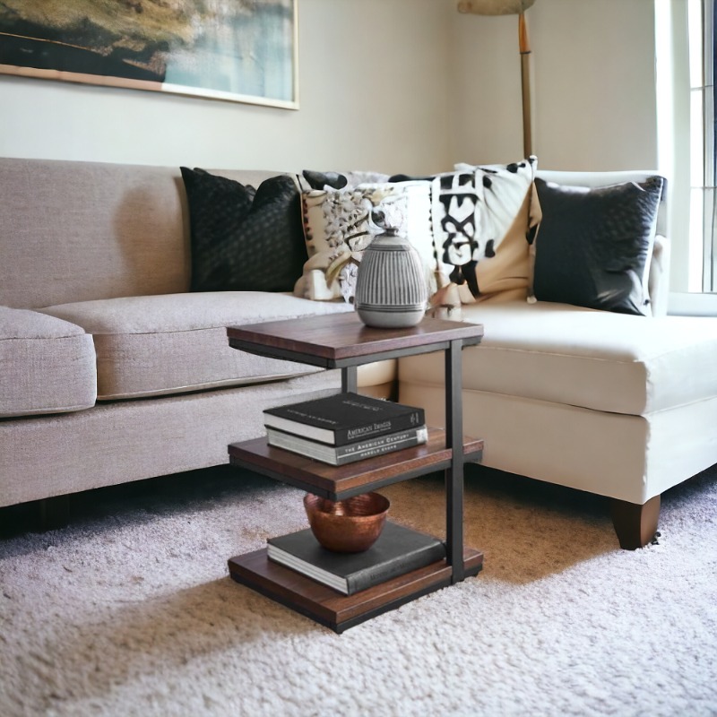 Wooden Side Table with Shelf Design