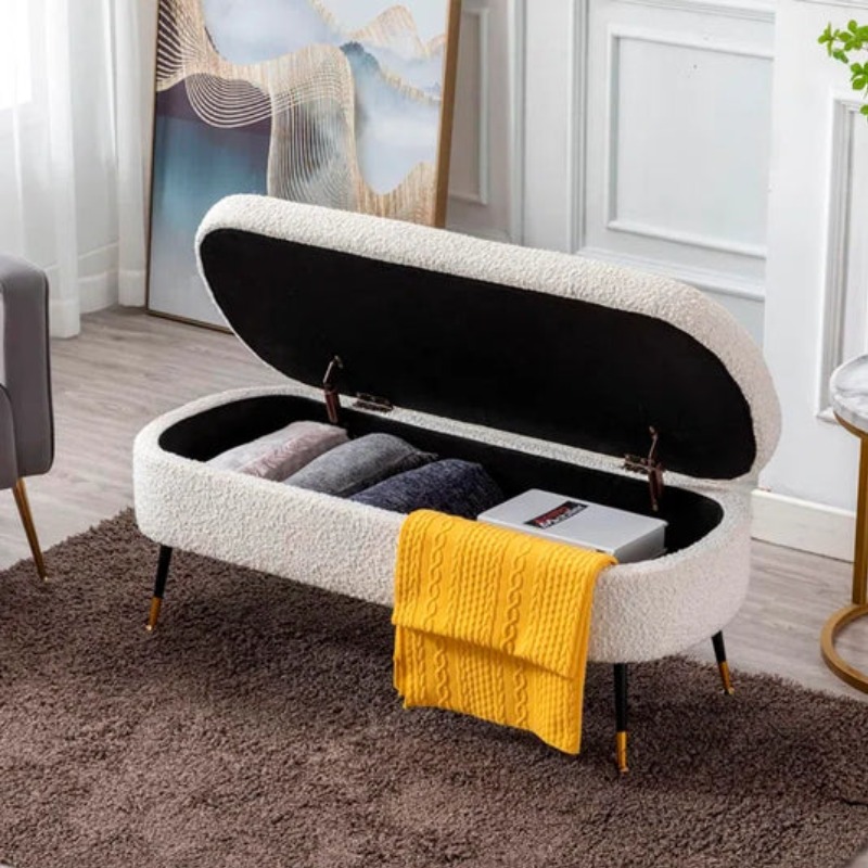 Luxury White Upholstered Storage Ottoman Bench | Bench | Luxury White Upholstered Storage Ottoman Bench