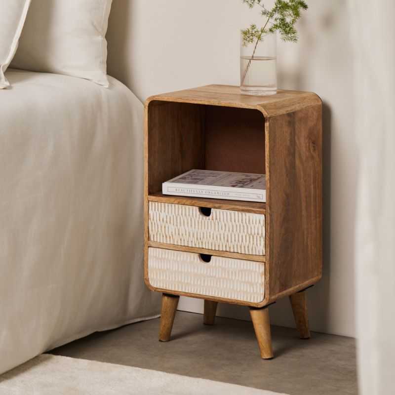 Riva Side Table  | Wood Finish Nightstand with Woven Dr... | Solid Wood Side Table | Riva Side Table  | Wood Finish Nightstand with Woven Dr...
