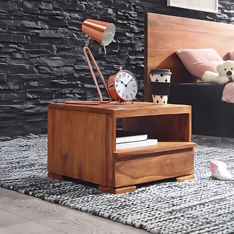 Liora Nightstand | Rustic Wood Finish with Open Shelf |... | Solid Wood Side Table | Liora Nightstand | Rustic Wood Finish with Open Shelf |...