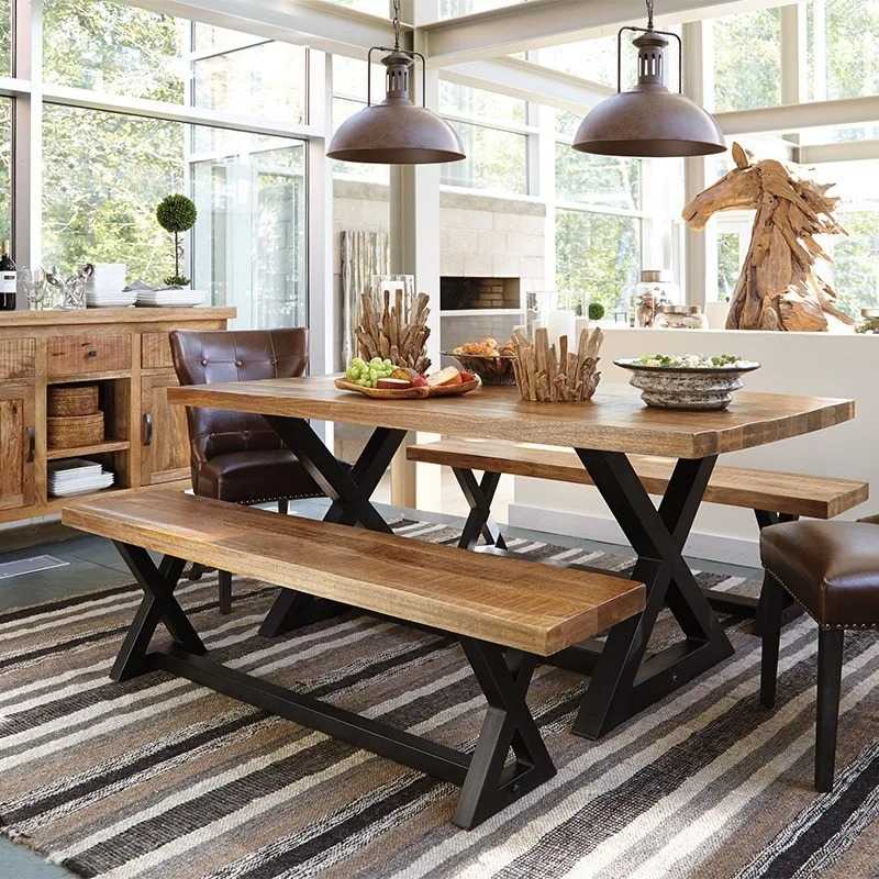 Acacia Wood Dining Table Set | Industrial X-Leg Design ... | Solid Wood Dining Table | Acacia Wood Dining Table Set | Industrial X-Leg Design ...