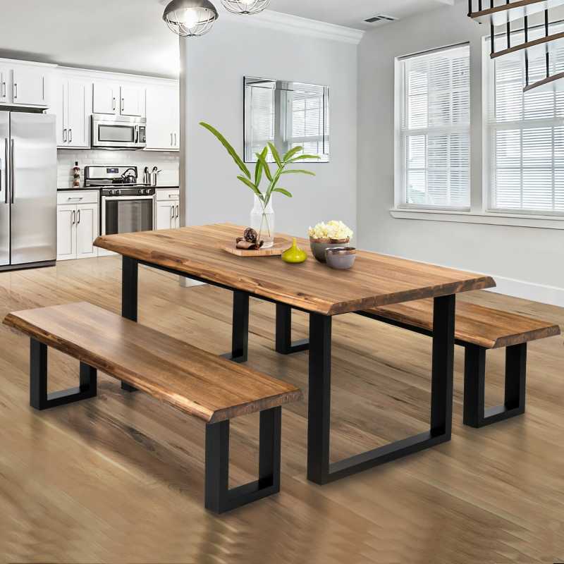 Live Edge Acacia Wood Dining Table Set | Modern Metal F... | Live Edge Dining Table | Live Edge Acacia Wood Dining Table Set | Modern Metal F...