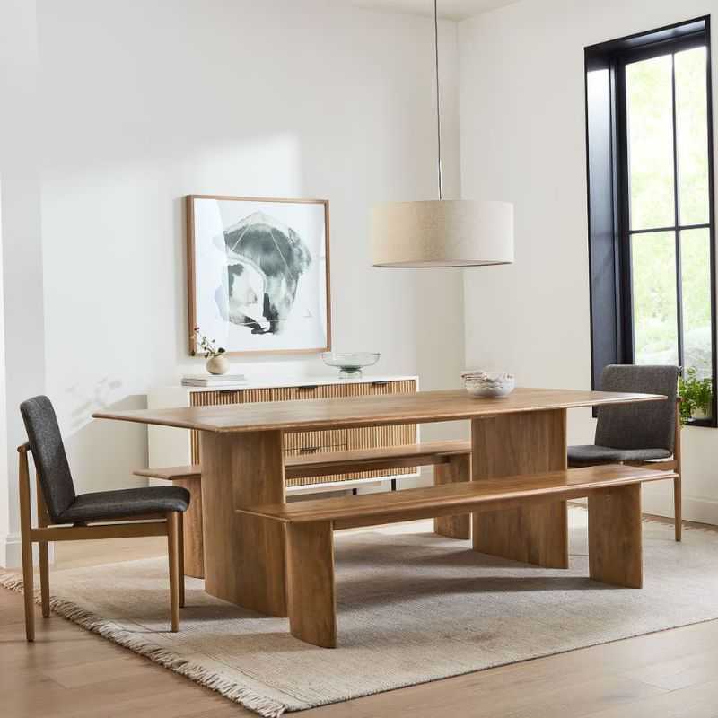 Modern Wooden Dining Table Set with Bench | 6-Seater So... | Solid Wood Dining Table | Modern Wooden Dining Table Set with Bench | 6-Seater So...
